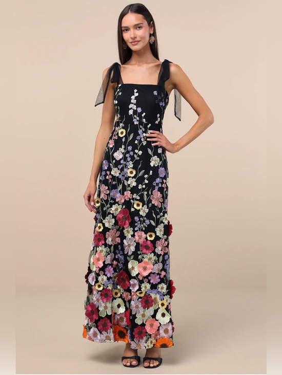 Lulus Dresses & Skirts - Black Floral Embroidered Maxi Dress